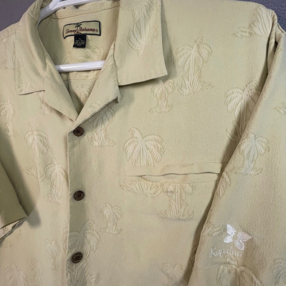 Tommy Bahama Shirt Mens XL Yellow Kapalua Silk Palm Tree Jacquard Camp Button Up